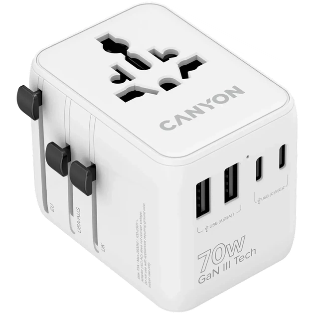 Зарядное устройство Canyon OnTour 70 3xUSB-C + 2xUSB-A EU/UK/US/AUS 70W White (CNS-TA70W1006W) - изображение 1