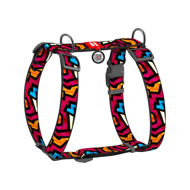 Шлея для собак WAUDOG Nylon анатомічна H-подібна з QR-паспортом "Графіті" пластиковий фастекс XL (323-0021) - picture 1