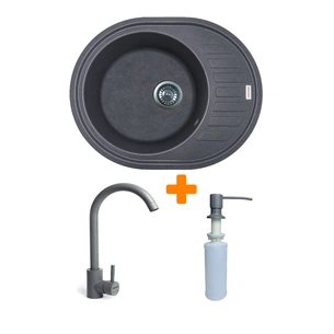 Мийка кухонна Adamant Ovum сірий + змішувач + дозатор (1824296900404) зображення 1