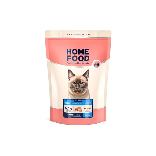 Сухий корм для кішок Home Food Hypoallergenic For sterilised морський коктейль 1.6 кг (4820235020200) - зображення 1