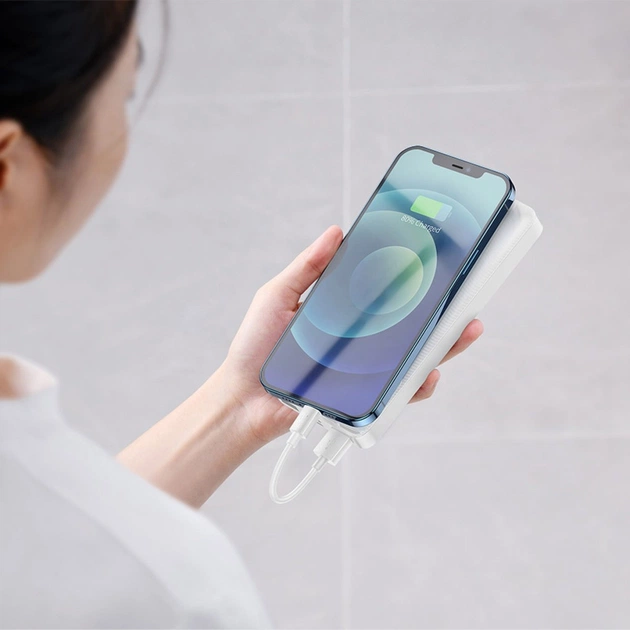 Батарея універсальна Baseus Bipow 30000mAh, 15W, USB-C/3A, 2*USB-A/3A(max.), +cable, white (PPBD050202) - зображення 10