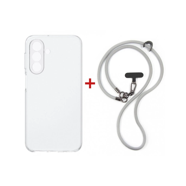 Чохол до мобільного телефона Dengos Case + Cross-body Strap Samsung Galaxy A37 Clear+Grey (DG-KM-CCRB-05) - зображення 1
