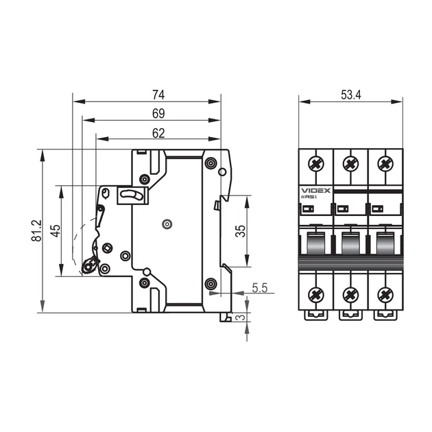 Автоматичний вимикач Videx RS6 RESIST 3п 6А 6кА С (VF-RS6-AV3C06) - зображення 4