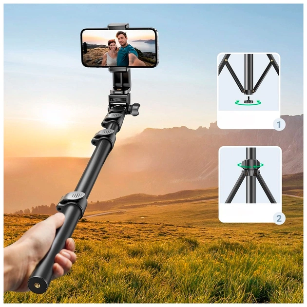 Штатив Ugreen LP680 Selfie Stick Tripod with Bluetooth Remote Black (15609) - зображення 7