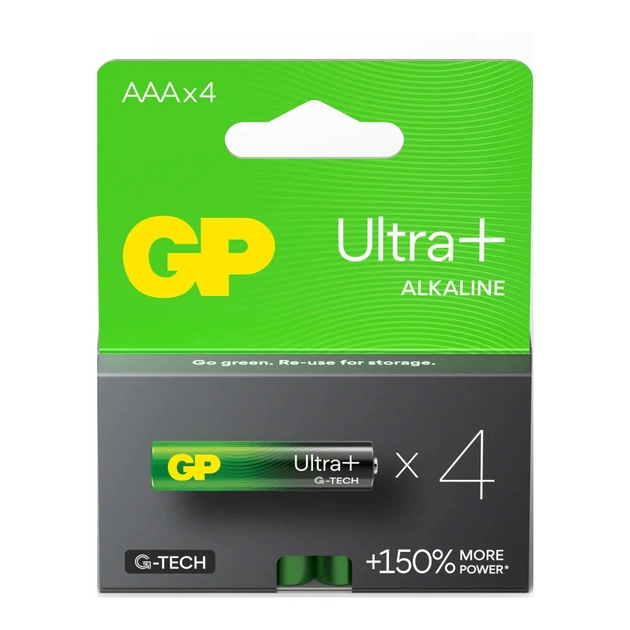 Батарейка Gp AAA LR03 Ultra Plus Alcaline * 4 (24AUP21-SB4 / 4891199203985) - зображення 1