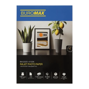 Фотопапір Buromax PRO А4 Glossy 180 г/м2, 100ст. (BM.2220-4100K) зображення 1