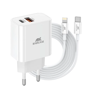 Зарядний пристрій RivaCase 2хUSB-А + Type-C PD 20W+QC3.0 кабель Type-C-Lighting white (PS4102 WD5 (White)) зображення 1