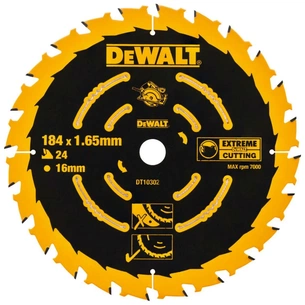 Диск пильний DeWALT EXTREME, 184 х 16, 24 z, ATB, 18 градусів, швидкий різ (DT10302) зображення 1