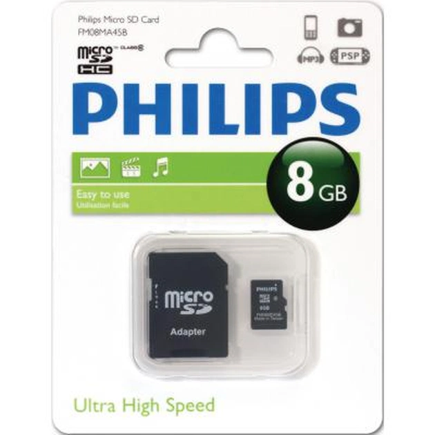 Карта пам'яті Philips 8GB microSDHC Class 10 (FM08MA45B/97) - изображение 1