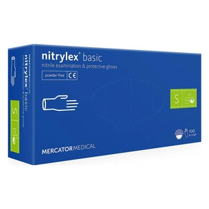 Медичні рукавички Mercator Medical Nitrylex Basic Нітрилові Неопудрені діагностичні Розмір S Сині 100 шт. (3.1005) (5906615004554) зображення 1