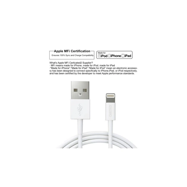 Дата кабель USB 2.0 AM to Lightning 1.8m 2.1A MFI White Choetech (IP0027-WH) - picture 6