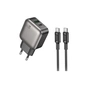 Зарядний пристрій BOROFONE BAS55A Absolute 1xUSB-C PD30W + 1xUSB QC3.0 + cable USB-C to USB-C Black (6941991116254) - уменьшенное изображение 1