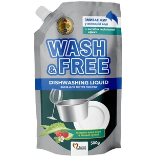 Засіб для ручного миття посуду Wash&Free Екстракт алое вера та лісової суниці Дой-пак 500 г (4823128001300) зображення 1