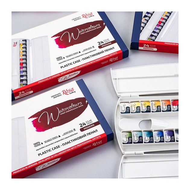 Акварельні фарби Rosa Gallery Modern 24 кольри по 2,5 мл кювет, пенал (4823098541110) - picture 4
