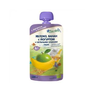 Дитяче пюре Fleur Alpine Яблуко-Банан з Йогуртом 120 г (5024688001154) зображення 1