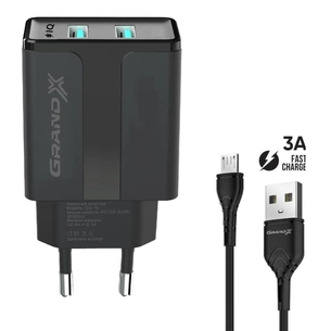 Зарядний пристрій Grand-X CH-15UMB (5V/2,1A + DC cable 2,4А USB -> Micro USB 1m) Black (CH-15UMB) зображення 1