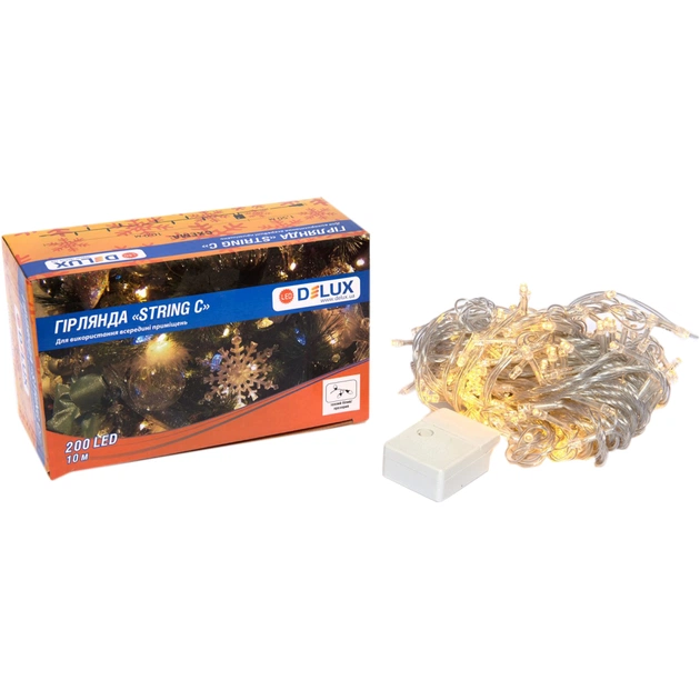 Гирлянда Delux STRING С 200 LED 10m Теплый белый/прозрачный IP20 (90017981) - изображение 1