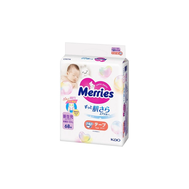 Підгузки Merries для новонароджених 5 кг 68 шт (4901301437693) - зображення 1