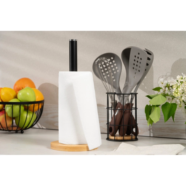 Тримач паперових рушників Ardesto Midori 15х34см, метал, бамбук, чорний (AR0913BB) - picture 2