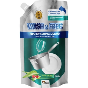 Засіб для ручного миття посуду Wash&Free екстракт алое вера та лісової суниці дой-пак 500 г (4260637724670) зображення 1