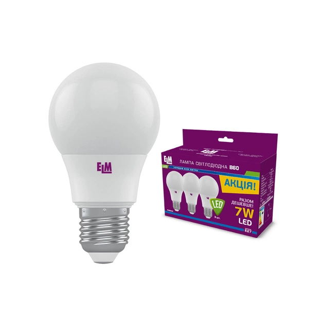 Лампочка ELM B60 7W PA10L E27 4000K 3шт. (18-0140) - зображення 1