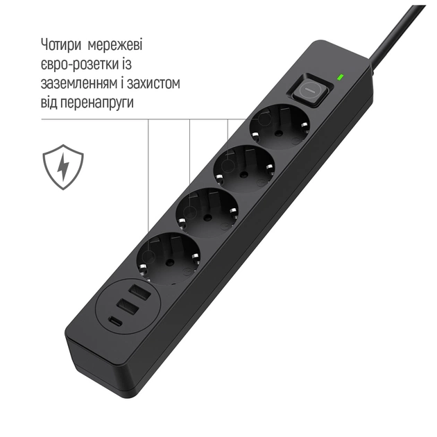 Мережевий фільтр живлення ColorWay CW-CHE435PDB, 4 розетки/3USB 5M (CW-CHE435PDB) - зображення 9