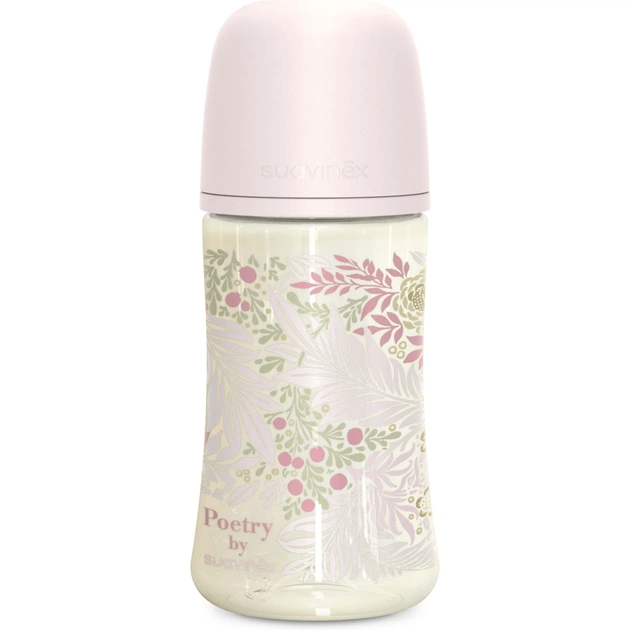 Пляшечка для годування Suavinex Poetry, 270 мл, фізіологічна соска середній потік, світло-рожева (308969) - picture 1