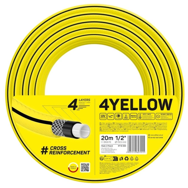 Шланг для поливу Cellfast 4YELLOW 1/2" 20м, 4 шари, до 20 Бар, -10…+50°C (10-500) - picture 1