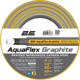 Шланг для поливу 2E AquaFlex Graphite 1/2", 50м, 4 шари, 20бар -10+50°C (2E-GHC12C50) зображення 1