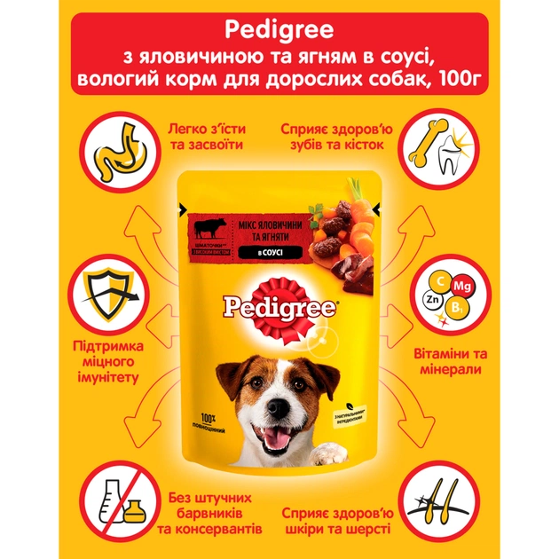 Вологий корм для собак Pedigree Яловичина, ягня в соусі 100 г (5900951262531) - picture 5