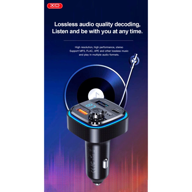 FM модулятор XO BCC08 автомобільний зарядний пристрій MP3/PD/2USB/3,1A Чорни (XO-BCC08) - picture 9