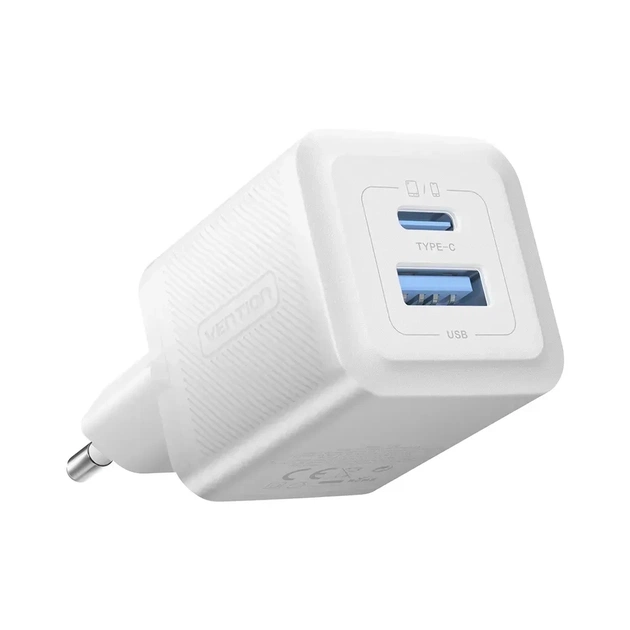 Зарядное устройство Vention 1xUSB-C PD30W + 1xUSB QC3.0 30W GaN white (FEQW0-EU) - изображение 1