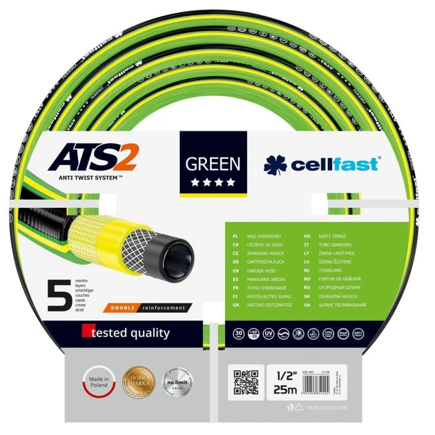 Шланг для поливу Cellfast GREEN ATS, 1/2", 25м, 5 шарів, до 30 Бар, -20…+60°C (15-100) - picture 1