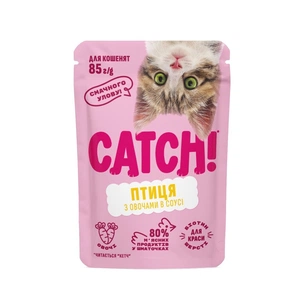 Вологий корм для кішок Catch! для кошенят з птицею та овочами в соусі 85 г (4820261922004) зображення 1