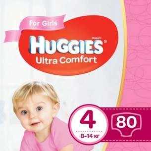 Підгузки Huggies Ultra Comfort Giga 4 для дівчаток (8-14 кг) 80 (5029053543680) зображення 1