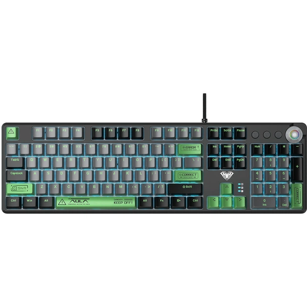Клавіатура Aula F2088 PRO Plus 9 Green Keys KRGD Blue USB UA Black/Gray (6948391234892) - зображення 1