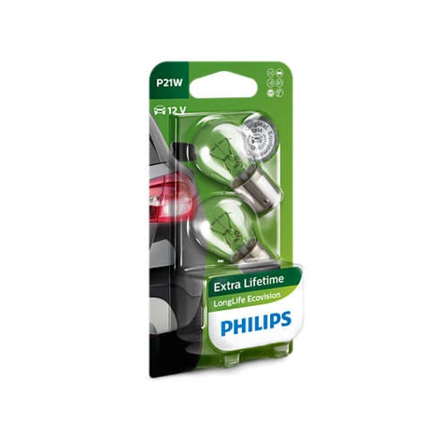 Автолампа Philips P21W LongLife EcoVision, 2шт/бл. (12498LLECOB2) - изображение 1