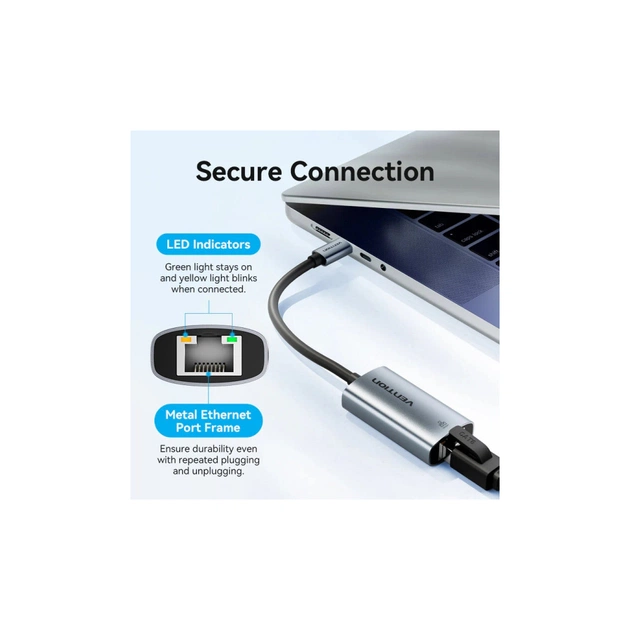 Перехідник USB-C to RJ45 Ethernet 1000Mbps black Vention (CFPHB) - picture 8
