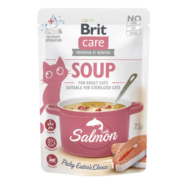 Вологий корм для кішок Brit Care Soup with Salmon з лососем 75 г (8595602569212) - изображение 1