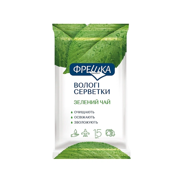 Вологі серветки Фрешка Зелений чай 15 шт. (4820064563114) - зображення 1