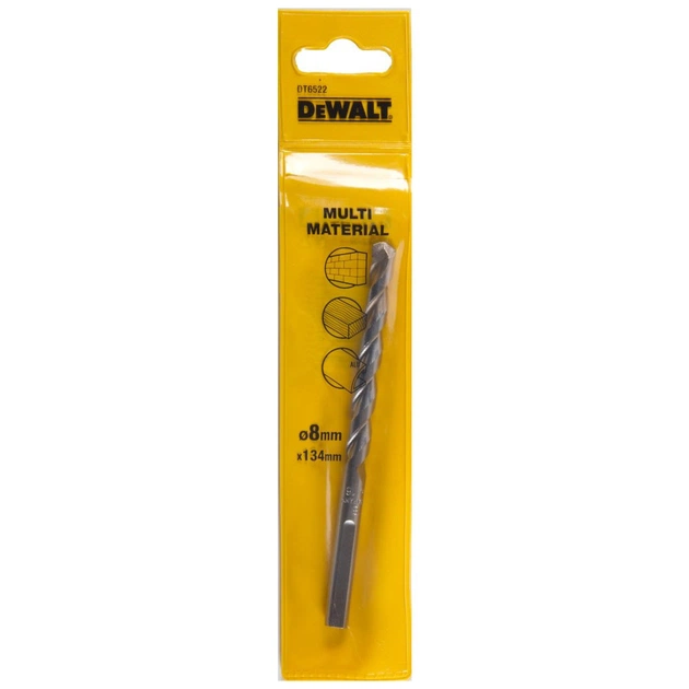 Сверло DeWALT универсальное D=8 мм,L=134 мм,WL=104 мм, 1 шт (DT6522) - изображение 1