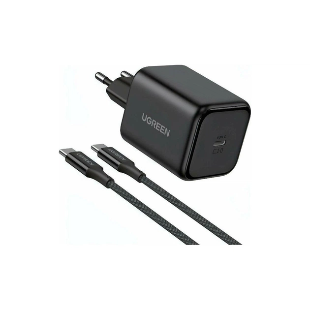 Зарядний пристрій Ugreen USB-C GaN 45W + cable USB-C to USB-C X524 black (65054) - зображення 1