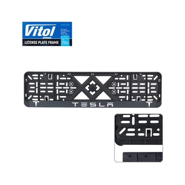 Рамка номерного знака Vitol з рельєфним написом TESLA (RN-VCH-15650-SR-TS-BN) - зображення 1