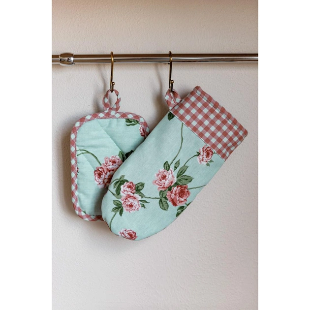 Кухонна прихватка Прованс Набір рукавиця 29х15 та прихватка 15х20 Трояндочки (035694) - picture 3