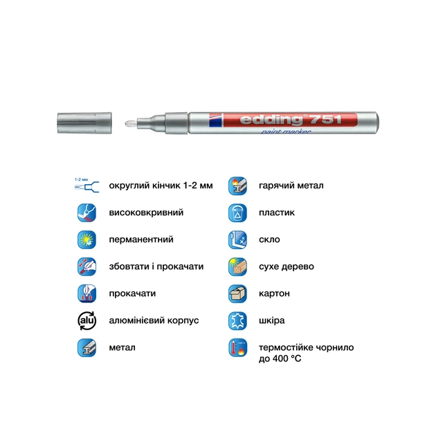 Маркер Edding Paint 1-2 мм круглий срібний (e-751/54) - зображення 4