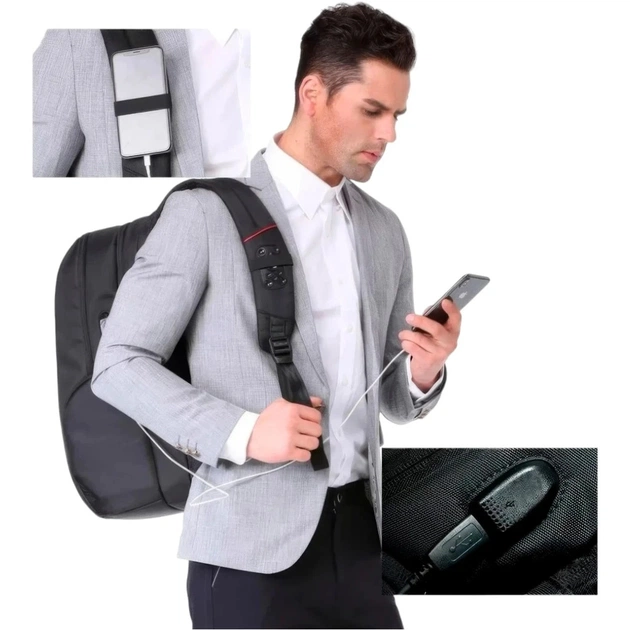 Рюкзак для ноутбука Tavialo 15.6" Smart TB20-1 black, 20л, 46х31х19см (TB20-124BL) - picture 11
