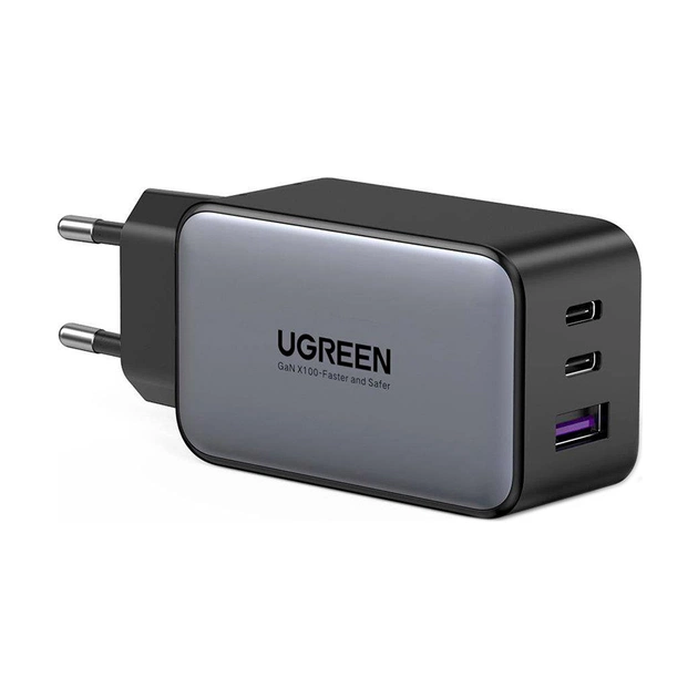 Зарядний пристрій Ugreen 2xUSB-C + 1xUSB 65W GaN gray (10335) - зображення 1