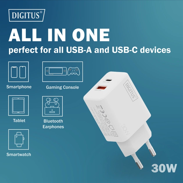 Зарядний пристрій Digitus 1xUSB-C + 1xUSB 30W GaN (DA-10301) - picture 7