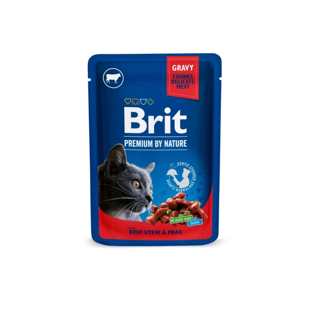 Влажный корм для кошек Brit Premium Cat Pouches with Beef Stew&Peas 100 г (8595602505982) - изображение 1