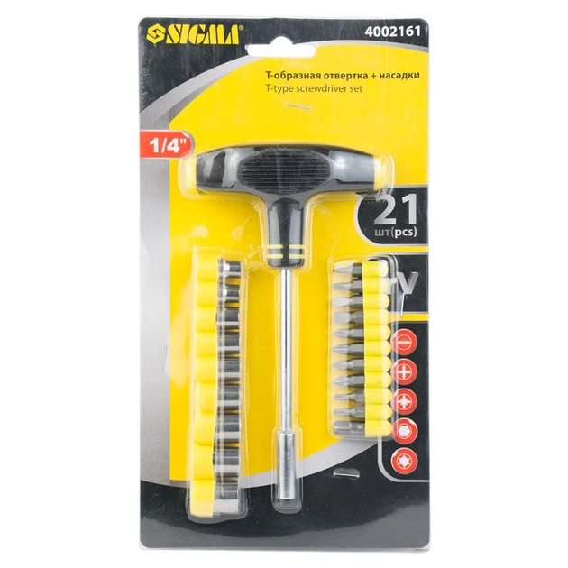 Набір викруток Sigma з Т-подібною ручкою та насадками 21шт (4002161) - picture 8